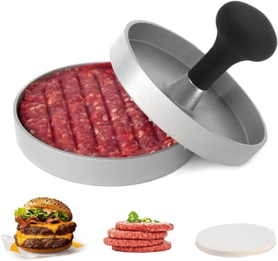 Burgerpers Patty Maker - Vleesvormer Keuken - Gelijkmatige Burgers - Antiaanbaklaag Inclusief - 11.7 cm Diameter - Zilverkleurig