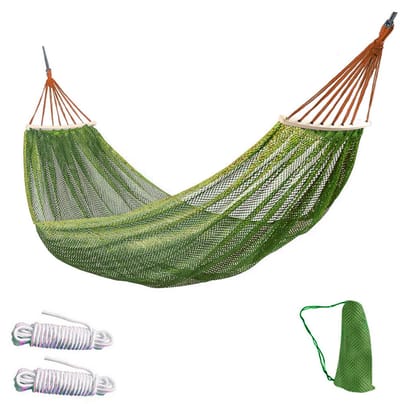 Hangmat - Eenpersoons hangmat voor buiten - 260*130 cm - Campingaccessoires -Lichtgewicht hangmat met ijsnet - Inclusief opbergtas -met bevestigingsmateriaal -Maximaal draagvermogen 200kg - Draagbare hangmat voor binnen en buiten - Groen