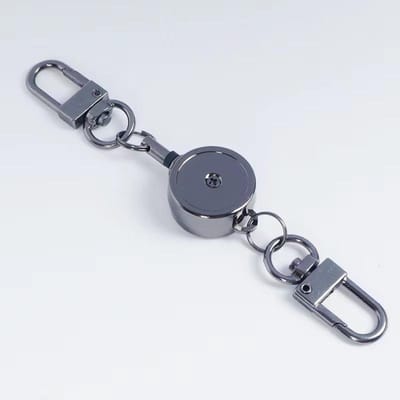 Porte-badge rétractable, porte-clés, enrouleur de badge, antivol, métal, boucle facile à tirer, corde, porte-clés élastique, accessoires noir