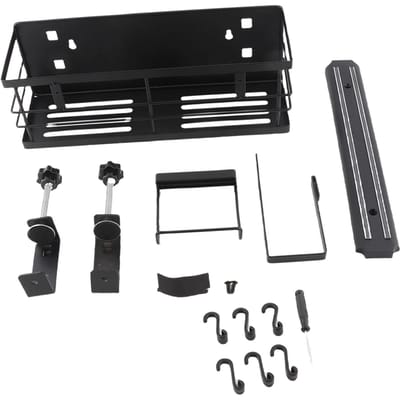 Porte-bacs pour plaque chauffante Espace de rangement pour grill de barbecue en fer Économie d'espace Organisateur de porte-bacs pour voyage Cuisine Camping extérieur black