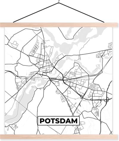 Posterhanger incl. Poster 40x40 cm - Schoolplaat - Kaart - Potsdam - Plattegrond - Stadskaart - Textielposter - Blanke latten - Stadskaart