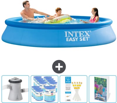 Intex Rond Opblaasbaar Easy Set Zwembad - 305 x 61 cm - Blauw - Inclusief Pomp Filters - Testrips - Zwembadgids