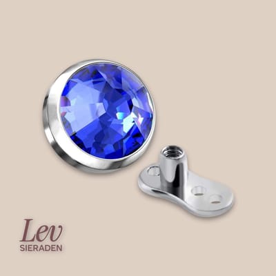Lev Sieraden - Titanium Dermal anchor 5mm top - Saffier kleurige Zirkonia - Internally threated - Silver - Piercing - Dermal anchor piercing - Zilver - Blauw steen - Blue Zirkonia