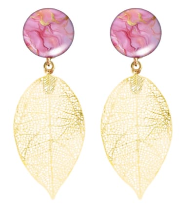 Clip oorbellen -Mosi Jo -roze -goudkleur -blad- geen gaatje- Charme Bijoux