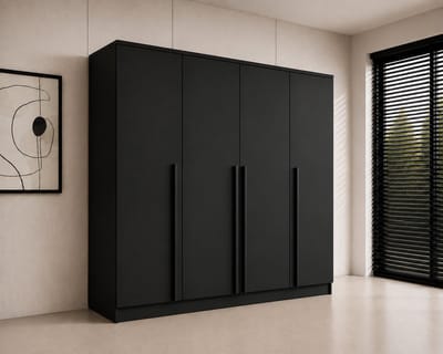 Pro-meubels - Kledingkast Istanbul - 200 x 52 x 200 cm - Zwart Mat - 4 Deuren - 2 Lades - Slaapkamer