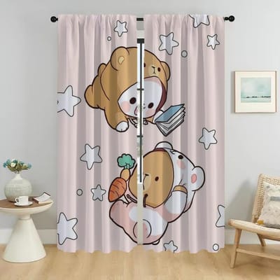 Keukengordijnen Kinderkamer Kawaii Beer Huisinterieur Gordijnen voor Camera Woonkamer Gordijn Shades Tule voor Slaapkamer Scheidingswand W50xH70cmx2pcs-CL