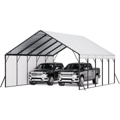 VEVOR Carport, 5,8 x 7,45 x 3,77 m, opbergtent met stevig frame en dak, carport met afneembare zijwanden, multifunctionele garagetent voor pick-up trucks, boten, vrachtwagens en tractoren.