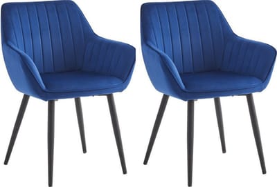 Colenis® - Luna Eetkamerstoel - Set Van 2 - Blauw - Velvet - Met armleuning