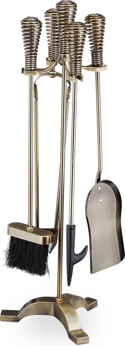 haardset - 5-delig - pook - bezem - tang - houder - haardstel - open haard