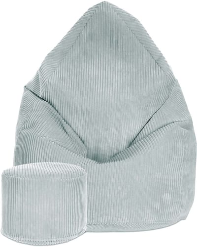 DreamRoots Zitzak voor Volwassenen of Kinderen – Corduroy Beanbag met Voetsteun en Afneembare Hoes – Inclusief Vulling – 80x80x120 cm – Green Lily
