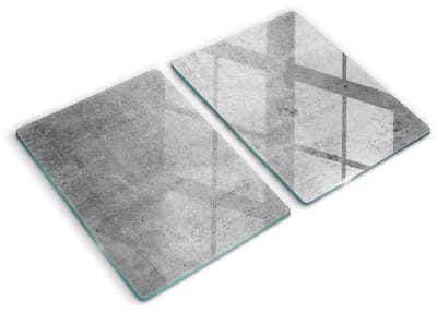 Wallfluent Glazen Snijplanken - Betonnen textuur Snijplanken Glas - 2 stucks 40 cm x 52 cm - Grijs Snijplanken van Glas - Hittebestendige Glazen Snijplank - Decoratieve Glazen Snijplank - Glazen Snijplank met Antislip