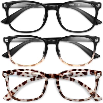 3-Pack Blauw Licht Blocking Brillen voor Dames en Heren - Modieuze Vierkante Nep Nerd Bril - UV Bescherming voor Computer en Gaming