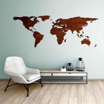 Houten wereldkaart - Antarctica projectie - Walnoot L (150 x 60 cm) - wanddecoratie - design - muurdecoratie hout