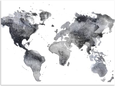 Poster - Wereldkaart - Abstract - Grijs - Waterverf - 40x30 cm