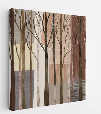 Saammp Canvas Schilderij - Bomen - Beige - Bruin - Bloemen - Landschap - Natuur - 20x20 - Foto op canvas - Wanddecoratie - Muurdecoratie Woonkamer - Slaapkamer decoratie - Canvas Print