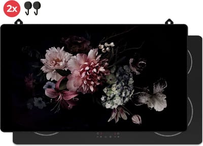 KitchyMist Inductie Beschermer 90x52 cm - Bloemen - Kookplaat Beschermer - Afdekplaat voor Kookplaat - Inductie Mat - Spatscherm Achterwand Keuken