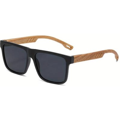 Nieuwste Vierkante Casual Zonnebril Houtnerf Veer Scharnieren Bril Bescherming Mannen Vrouwen Buiten Dagelijkse Oogbescherming UV400 Bescherming Bril 1PC black