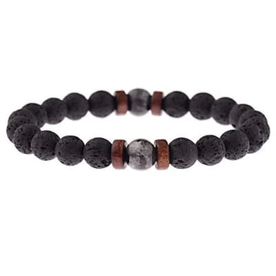 Lavasteen Armband met Houten Kralen