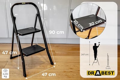 2-Trede Stalen Ladder met Antislip Treden - Lichtgewicht en Ergonomisch - Draagvermogen tot 150kg