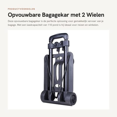 Dailygoods- Bagagekar Opvouwbaar - Handtruck voor Reizen/Winkelen - Laadcapaciteit 110 Pond - Compact 44x23cm - Lichtgewicht 1,36 kg - Stabiel Ontwerp