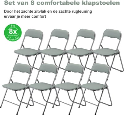 BARDI Set van 8 - Klapstoel - Vouwstoel - Opvouwbare Stoel - Comfortabel & Lichtgewicht - 100kg draagkracht - 43 x 38 x 87 cm - PVC - Eettafelstoel - GROEN