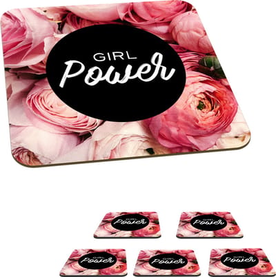Onderzetters voor glazen - 'Girl power' - Spreuken - Quotes - 10x10 cm - Glasonderzetters - 6 stuks