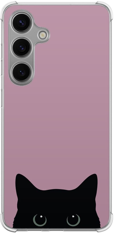 Hoesje (shockproof) geschikt voor Samsung Galaxy S24 - Zwarte kat - Extra sterke case - TPU/polycarbonaat - Print - Roze, Transparant