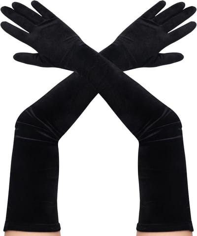 Elegante Lange Zwarte Handschoenen voor Dames - Formele Opera Handschoenen van Fluweel tot Ellebooglengte voor Avond, Prom en Bruiloft