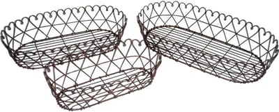 Set van 3 Metalen Mandjes in Bruin voor Opslag en Decoratie in Landhuisstijl - Ideaal voor Groenten, Fruit en Keukenaccessoires
