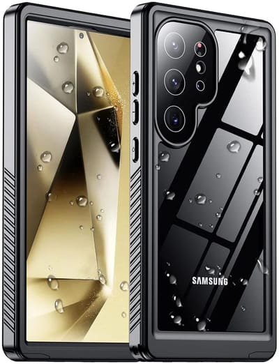 SBG Outdoor Case Waterdicht Transparant Hoesje geschikt voor Samsung Galaxy S24 Ultra | Shockproof | Onderwater tot twee meter | Antislip greep | IP68-gecertificeerd | Doorzichtig / Zwart