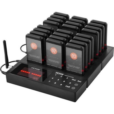 VEVOR Restaurant Pager-systeem, draadloos wachtrijsignaal met een bereik van 400 m, pieper om gastoproepen te beantwoorden met trillen en knipperen, 24 pagers voor foodtrucks, kerken