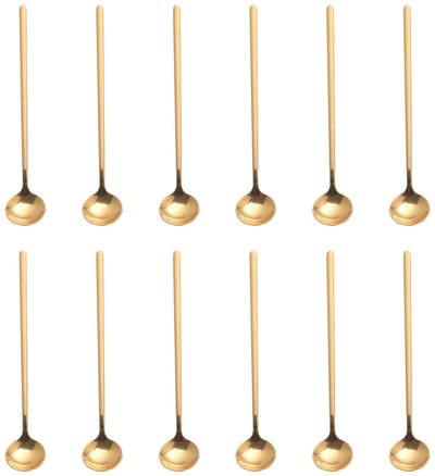 6 lange lepels – 304RVS - Kleine ronde lepel - Latte macchiato – Dessertlepels set – 13cm – IJslepels - Theelepels - gouden