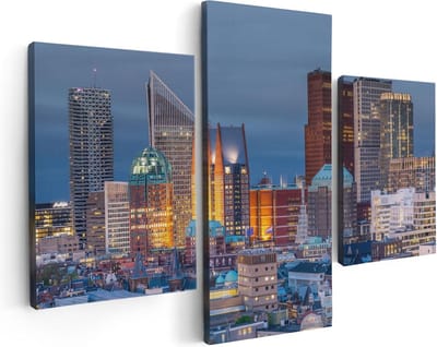Artaza Canvas Schilderij Drieluik Den Haag Skyline met Wolkenkrabbers - 90x60 - Foto Op Canvas - Canvas Print