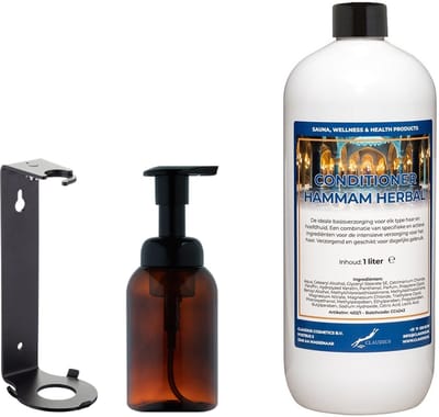 Hairconditioner Hammam Herbal 300 ml - zeepdispenser amber bruin met pomp + 1 liter (inclusief beugel)