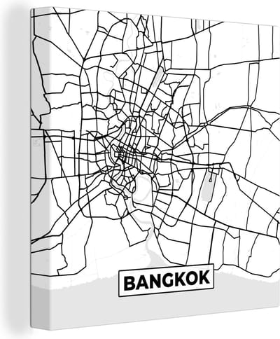 Canvas Schilderij Bangkok - Stadskaart - Plattegrond - Zwart Wit - Kaart - 20x20 cm - Wanddecoratie