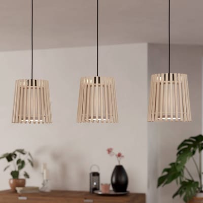 EGLO Fattoria Hanglamp - E27 - 90 cm - Zwart/Bruin/Wit - Hout /Textiel