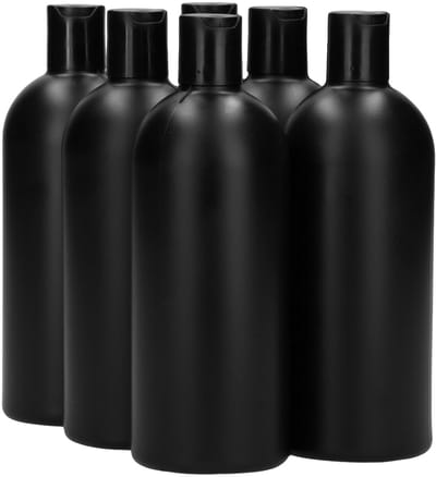 6 x 500 ml ronde fles HDPE zwart + Disc-Top zwart - BPA Vrij - Niet Breekbaar - Plastic Flesjes Navulbaar - Met Dop - Lege Flessen - 6 stuks