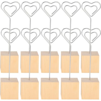 10 Stuks Foto Houder Notitie Bericht Kaart Foto Metalen Klem Standaard Massief Houten Basis Knutsel beige