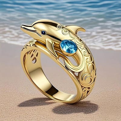 Nieuwe Europese en Amerikaanse Oceaanstijl Schattige Dolfijn Ring Vrouwelijke Origineel Ontwerp Trendy Metalen Textuur Sieraden Accessoires 9 beige