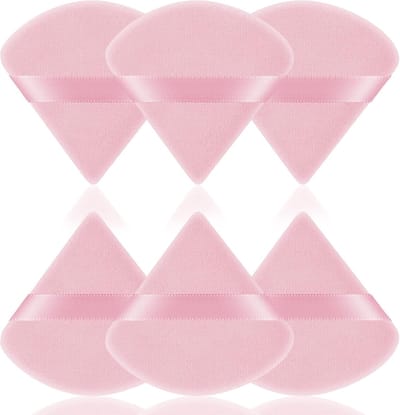 6 stuks driehoekige make-up-poederquasten, gezichtssponsjes, poederquast, wasbaar, herbruikbare make-up-spons, nat en droog make-up-gereedschap voor los poeder of foundation, rouge (roze)