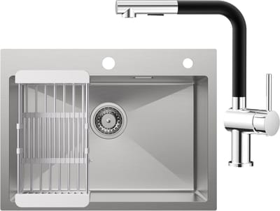 CECIPA max 60x45CM Spoelbak - Met keukenkraan met uittrekbare uitloop - Spoelbak Keuken RVS - Handgemaakte Gootsteen - Spoelbak Met Afdruipgedeelte - Met Afdruiprek