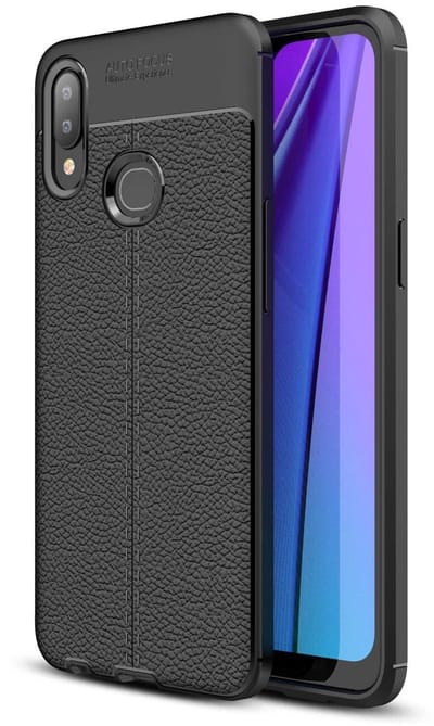 Cadorabo Hoesje geschikt voor Samsung Galaxy A10s / M01s in Diep Zwart - Beschermhoes gemaakt van TPU siliconen met edel kunstleder applicatie Case Cover Etui
