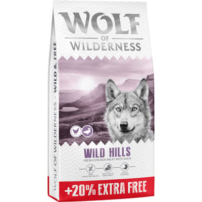 12 kg + 2,4 kg gratis! Wolf Of Wilderness droogvoer voor honden - Wild Hills Eend Nieuw Recept