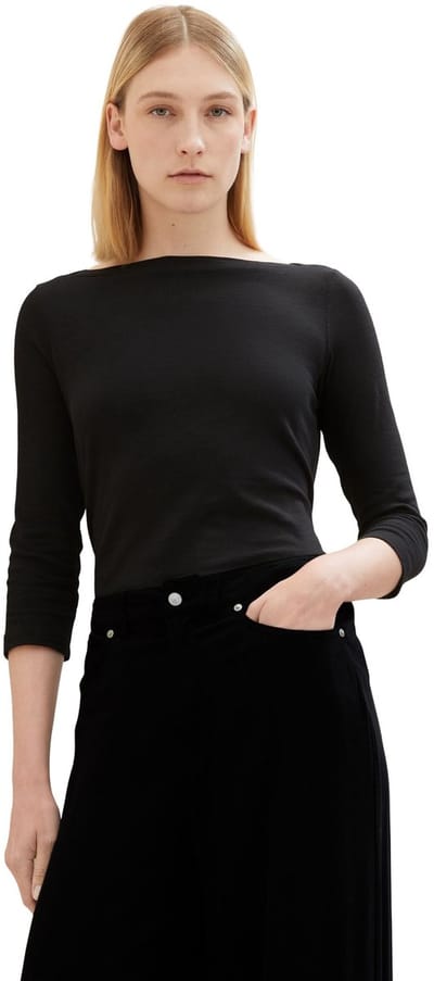 Tom Tailor - Katoenen T-shirt met 3/4-mouwen - Maat XS - deep black