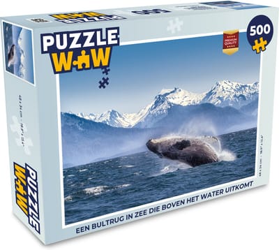 Puzzel Een bultrug in zee die boven het water uitkomt - Legpuzzel - Puzzel 500 stukjes