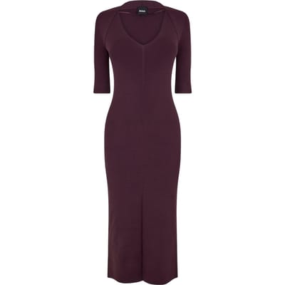 Boss Fezanin midi-jurk met V-hals en 3/4-mouwen voor dames (Rood)