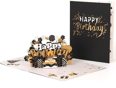Dailygoods- Verjaardagskaarten 3D Pop-up - Verjaardagskaarten met Envelop - Verjaardagskaarten Set - Zwart-gouden Verjaardagskaarten - Hoogwaardig Papier - Afmetingen 20 x 15 cm - Geboortekaart