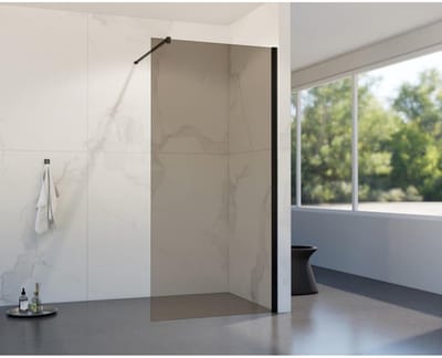 FugaFlow Eccelente Vetro inloopdouche badkamer - 140x200cm - rookglas - wandarm - mat zwart