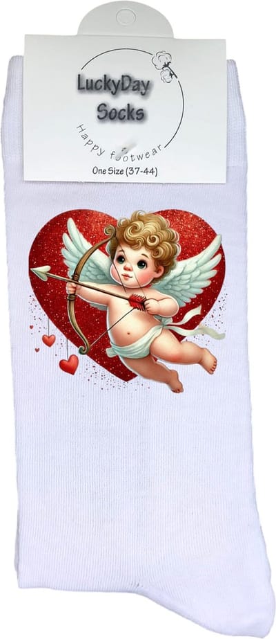 Cupido - Opkikkertje - Liefde - Verliefd - Grappige sokken - Valentijn cadeau - Verjaardag - Geluk - Rood - Grappige sokken - Leuke sokken - Vrolijke sokken - Kerst sokken - Vaderdag - Moederdag - Socks maken Happy - 37-44