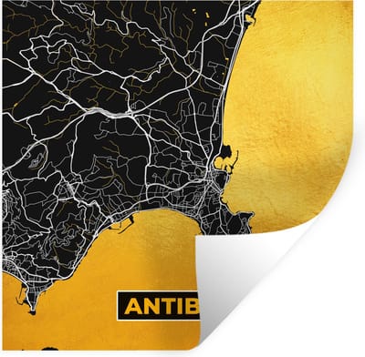 Muurstickers - Sticker Folie - Frankrijk – Plattegrond – Kaart – Antibes – Stadskaart - 100x100 cm - Plakfolie - Muurstickers Kinderkamer - Zelfklevend Behang XXL - Zelfklevend behangpapier - Stickerfolie
